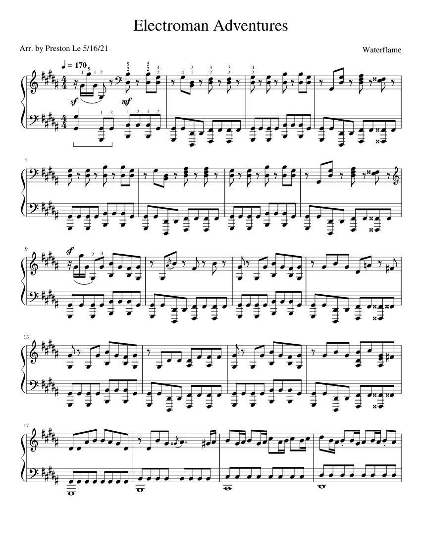 Electroman Adventures Full Sheet Music For Piano Solo Musescore