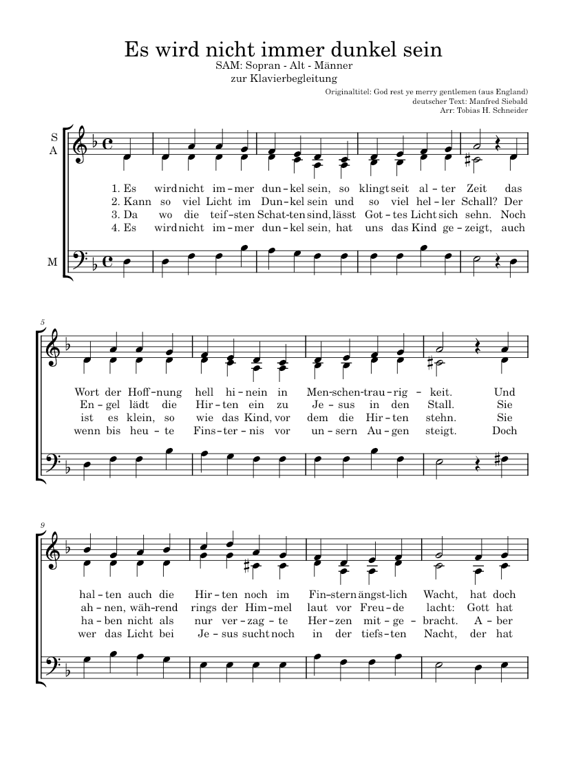 Eswirdnichtimmerdunkelsein Sheet Music For Synthesizer Mixed Duet