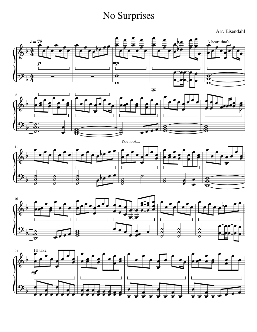 No Surprises Sheet music for Piano (Solo) | Download and print in PDF