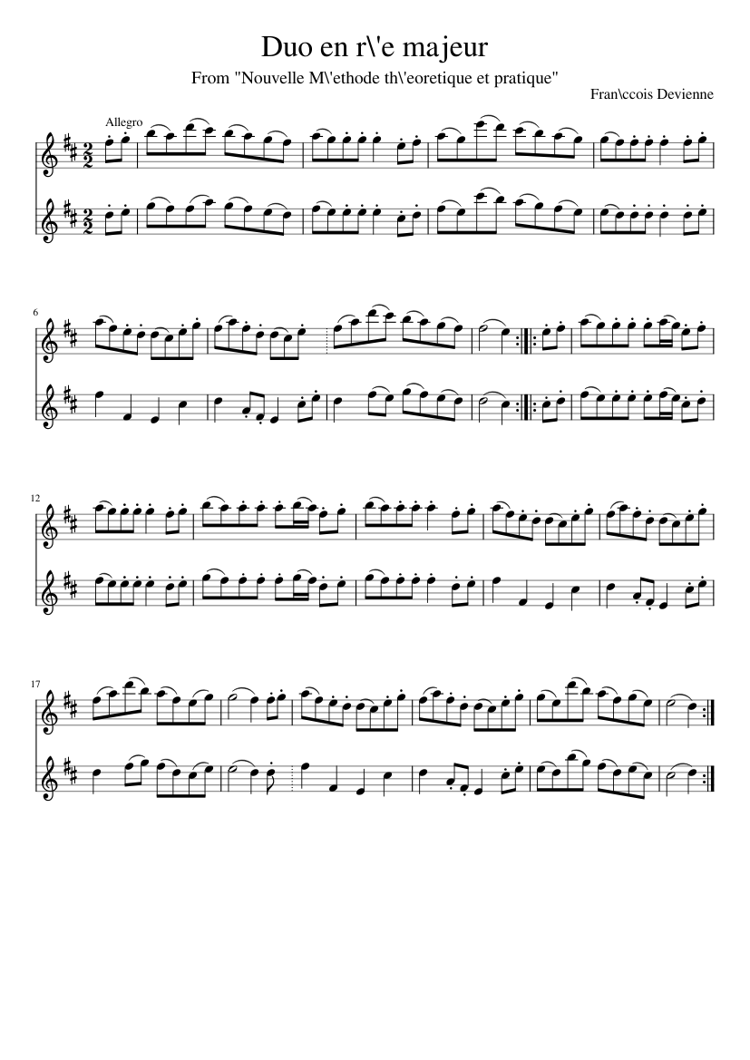 Duo en r\'e majeur