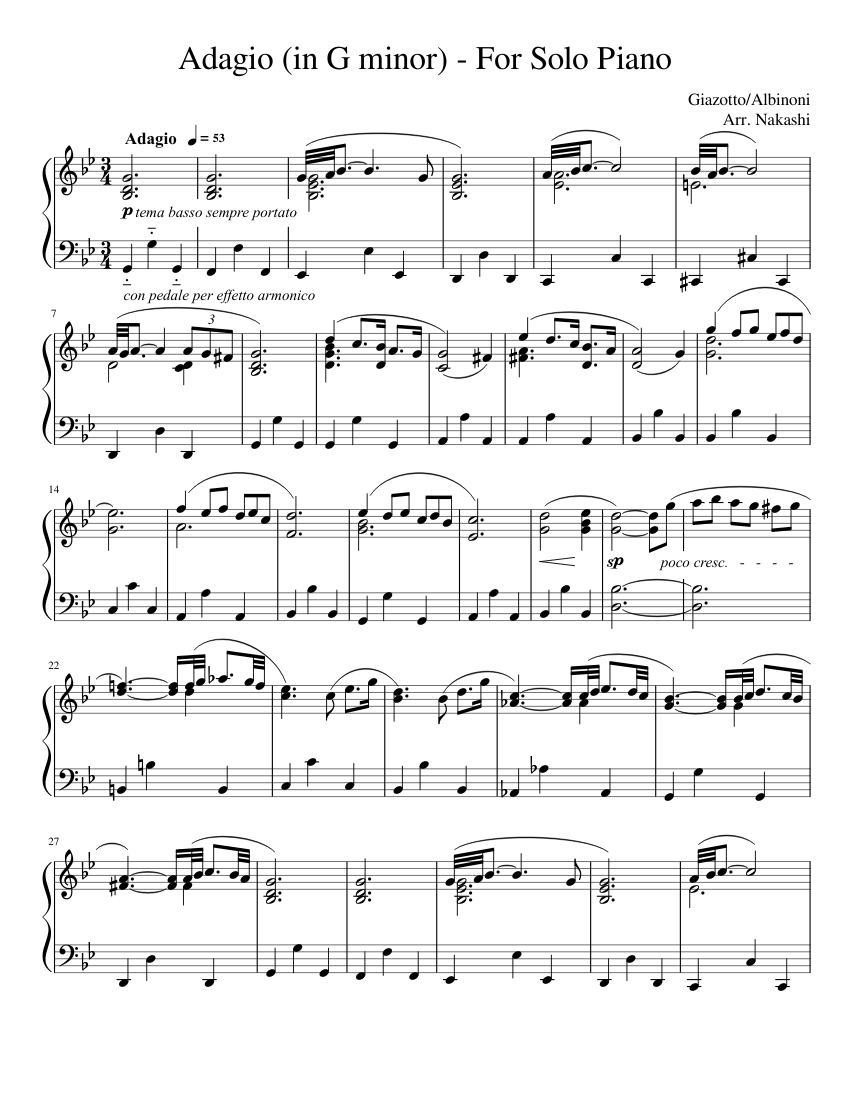 Adagio (in G minor) - For Solo Piano Sheet music for Piano (Solo) |  Musescore.com