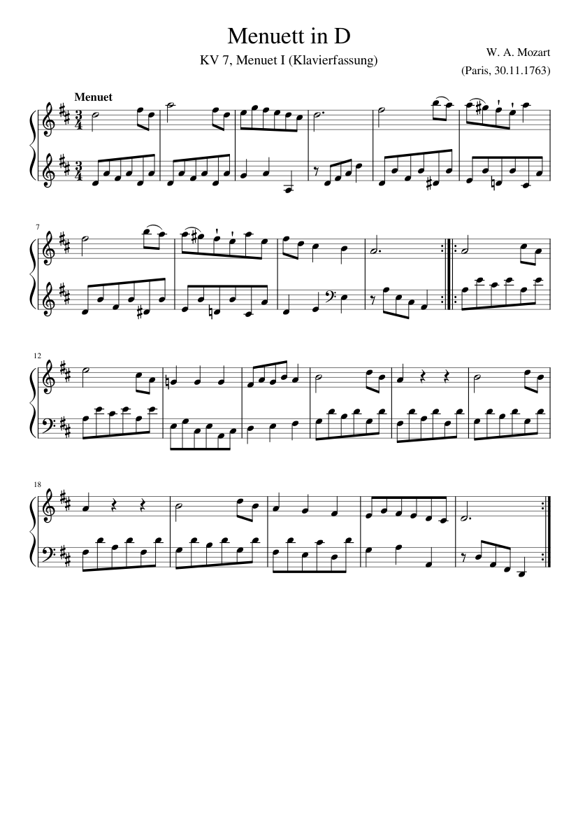 Menuett in D KV 7