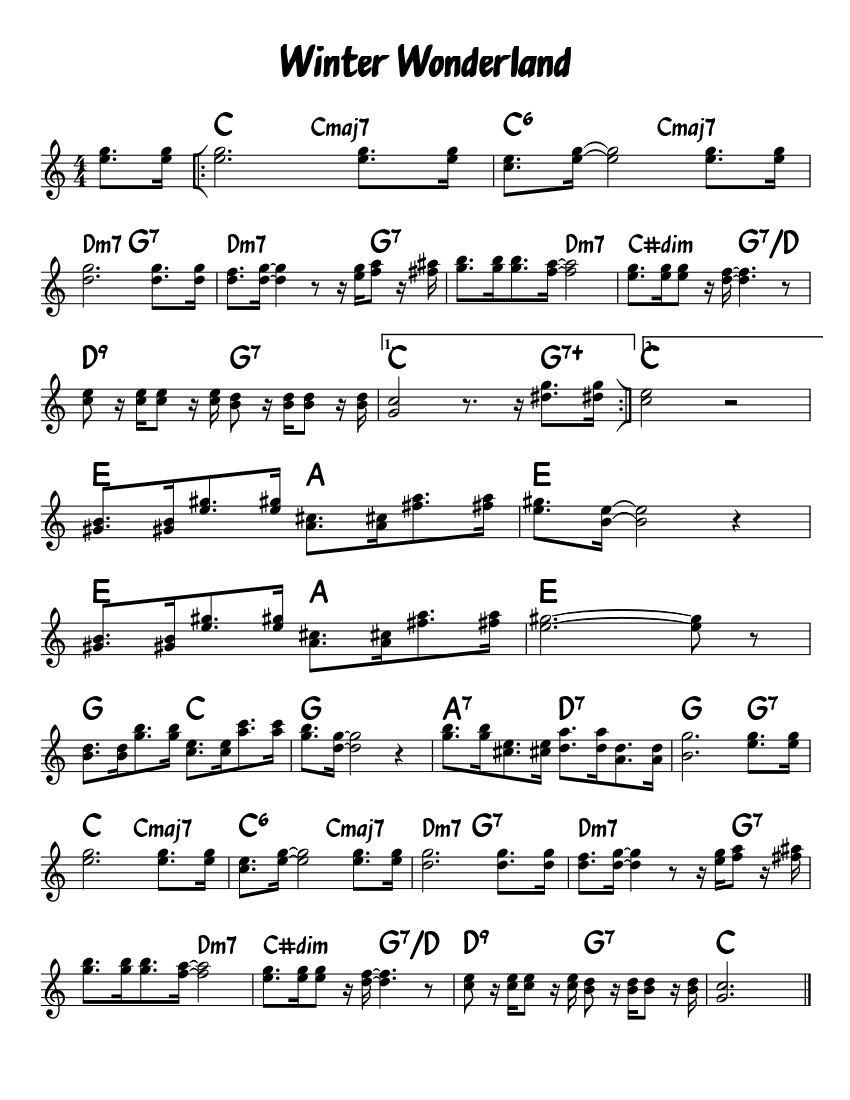 winter wonderland by Felix Bernard sheet music arranged by Ranthoron for So...