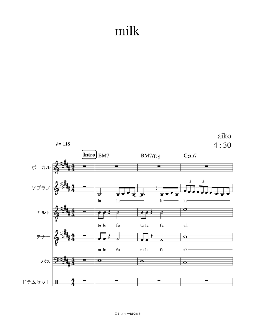 milk Sheet music for Soprano, Alto, Tenor, Bass voice & more ...