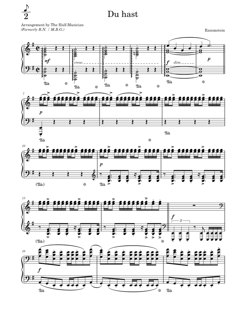 Du hast (Rammstein) Sheet music for Piano (Solo)