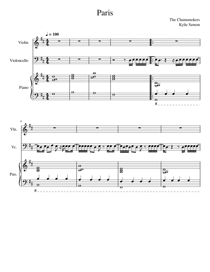 Paris - The Chainsmokers Sheet music for Piano, Violin, Cello (Piano Trio)  | Musescore.com