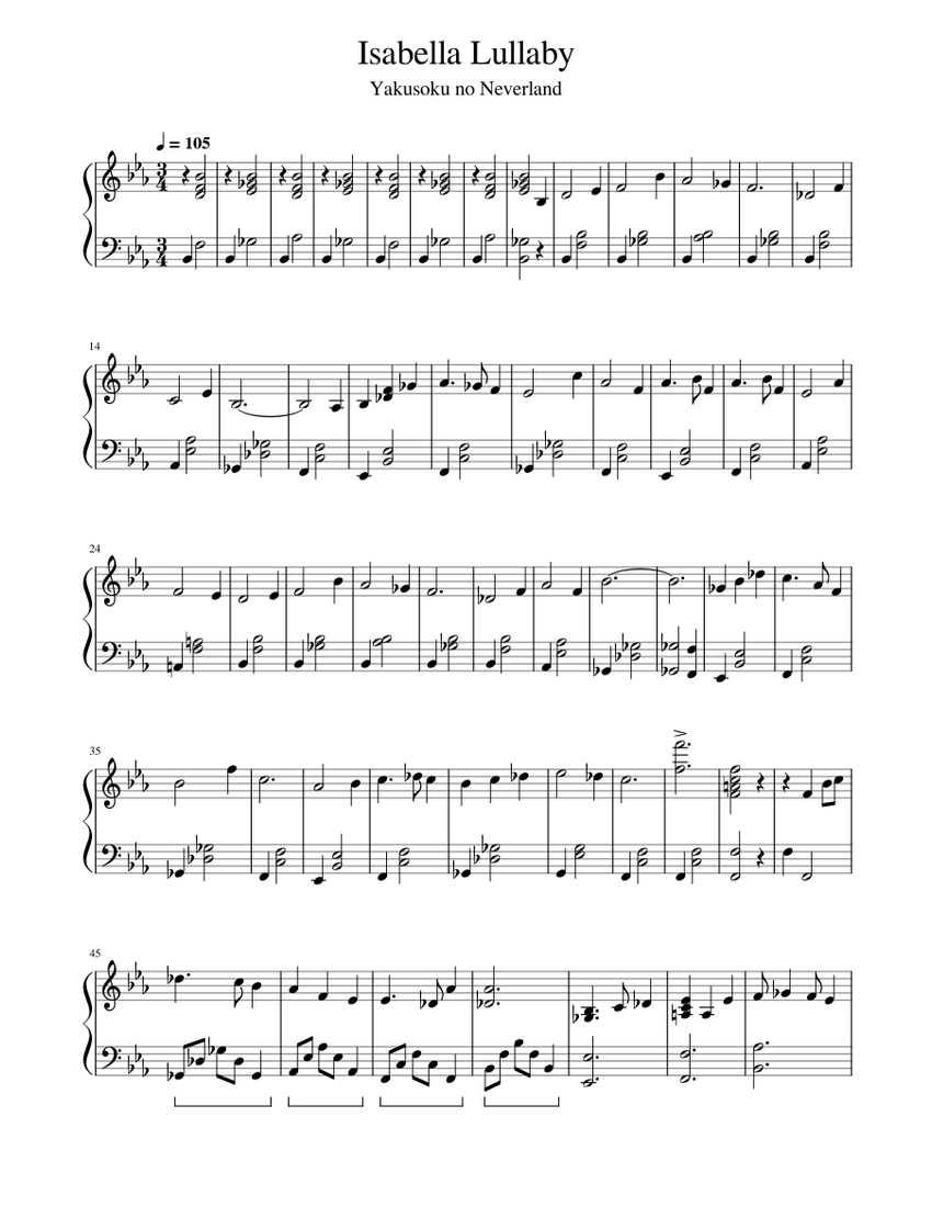 Isabella Lullaby Sheet music for Piano (Solo) | Musescore.com