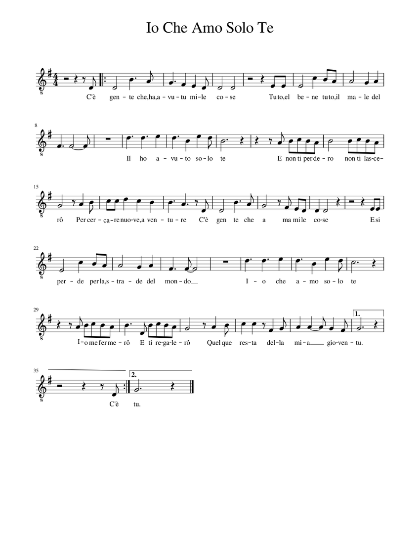 Io Che Amo Solo Te Sheet music for Tenor (Solo) | Musescore.com