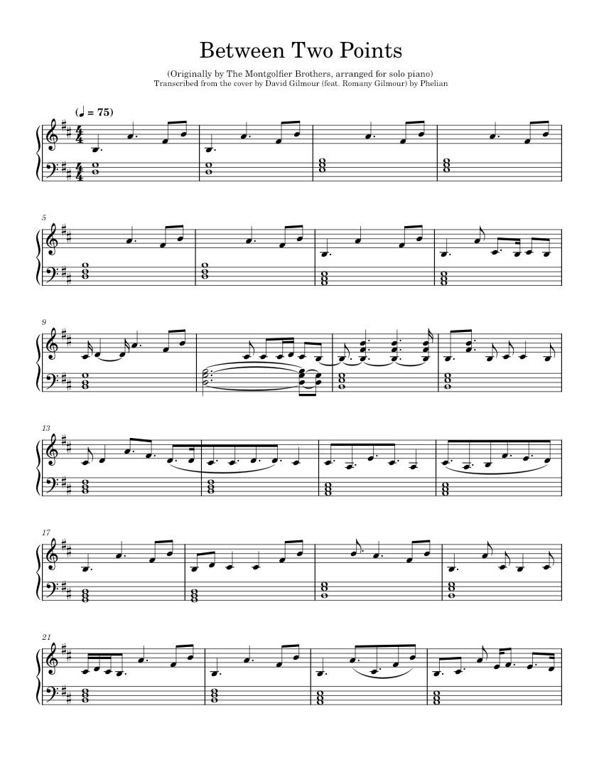 Between Two Points – Phelian Sheet Music for Piano (Solo) easy ...