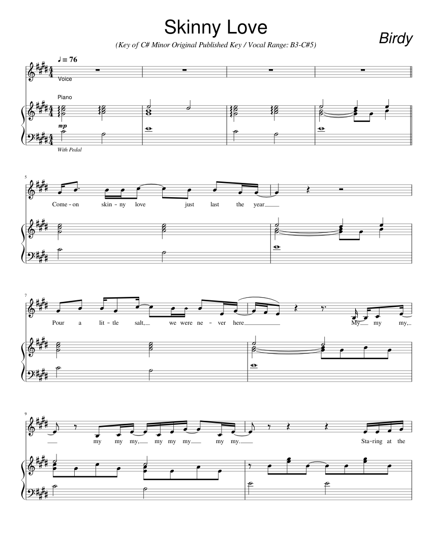 Skinny Love (UPDATED 5/15/19) Sheet music for Piano, Vocals (Piano-Voice) |  Musescore.com