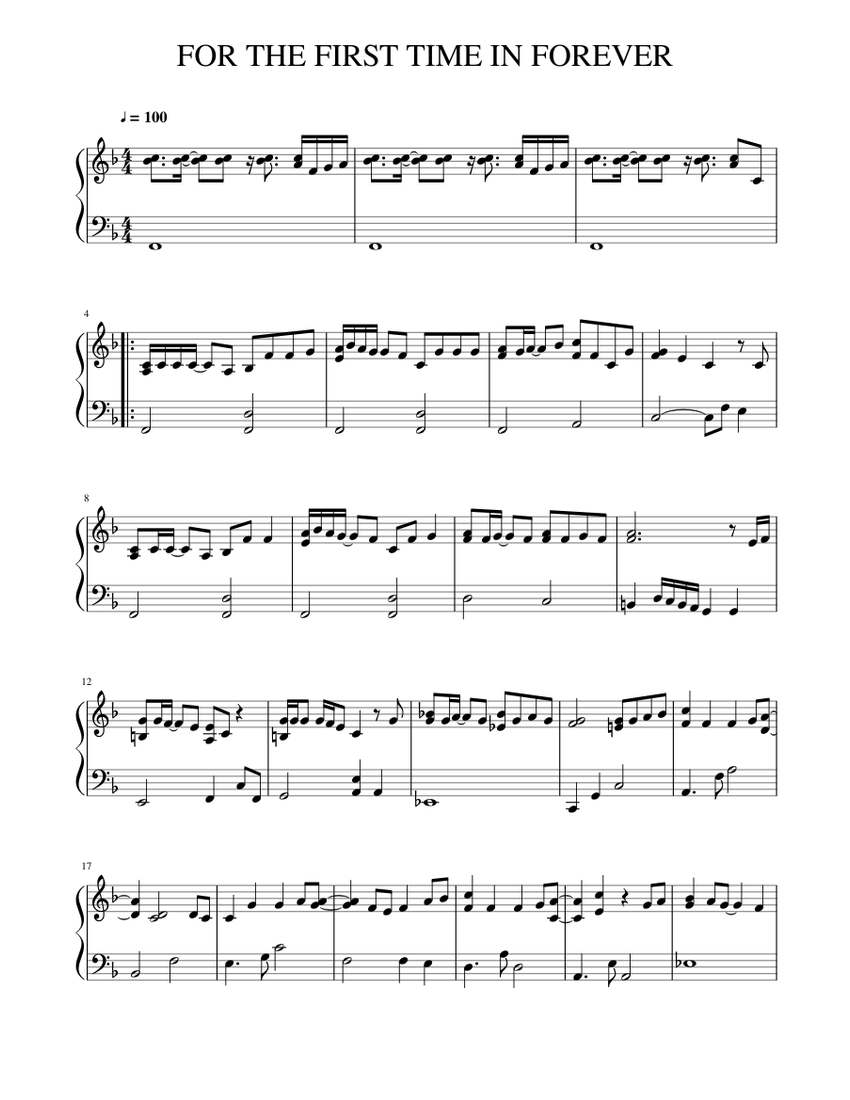 For The First Time In Forever Sheet Music For Piano Solo Musescore Com