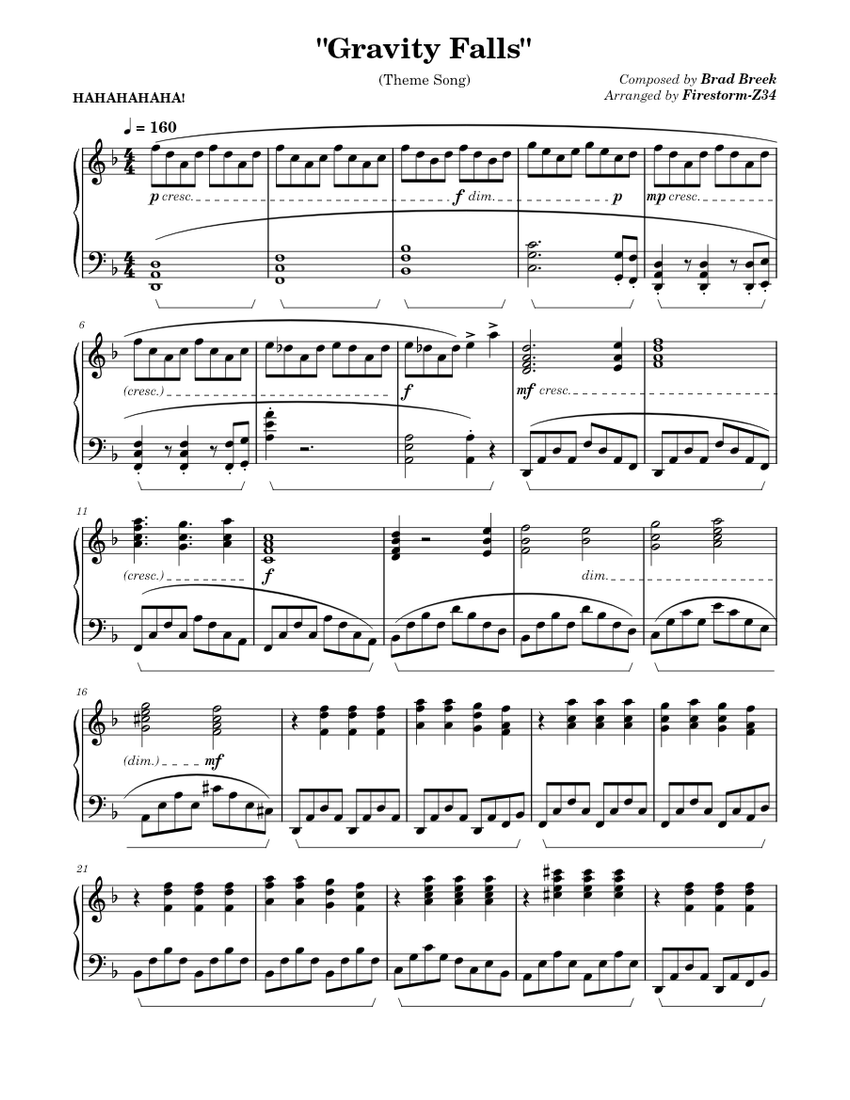 Gravity Falls Theme Song - Piano Sheet music for Piano (Solo ...