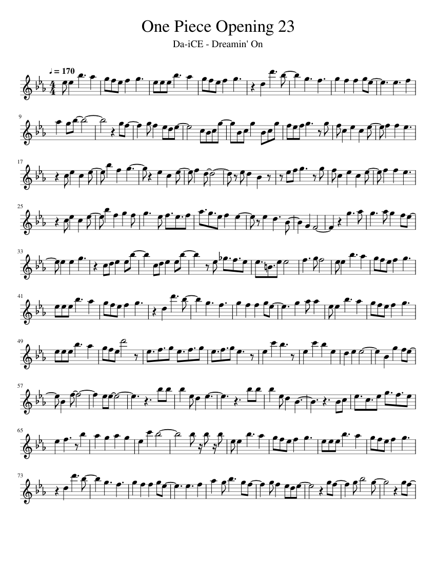 One Piece Opening 23 Sheet Music For Flute Solo Download And Print In Pdf Or Midi Free Sheet Music For Dreamin On By Da Ice Musescore Com