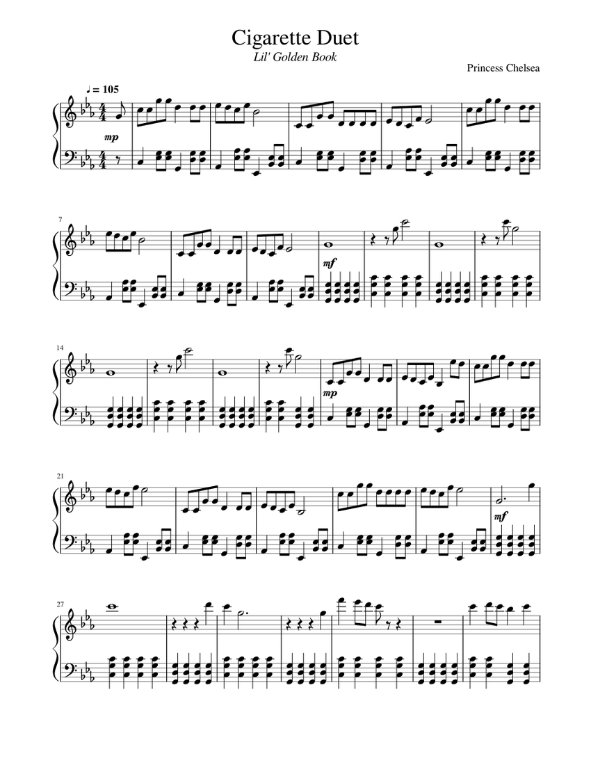 Cigarette Duet Sheet music for Piano (Solo) | Musescore.com