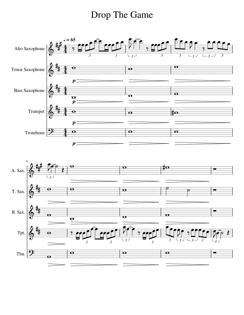 Drop The Game Sheet music for Trombone, Saxophone alto, Saxophone tenor,  Saxophone bass & more instruments (Mixed Quintet) | Musescore.com