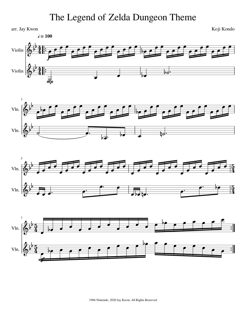 The Legend of Zelda Dungeon Theme Sheet music for Violin (String