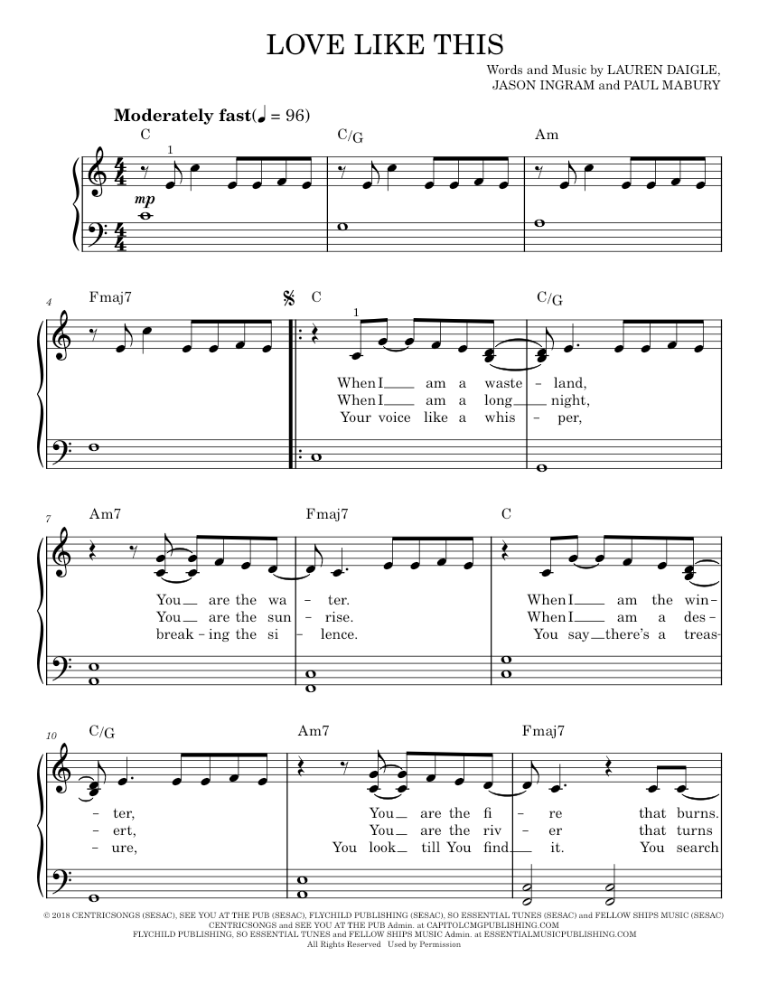 love like this Sheet music for Piano by Lauren Daigle Official ...