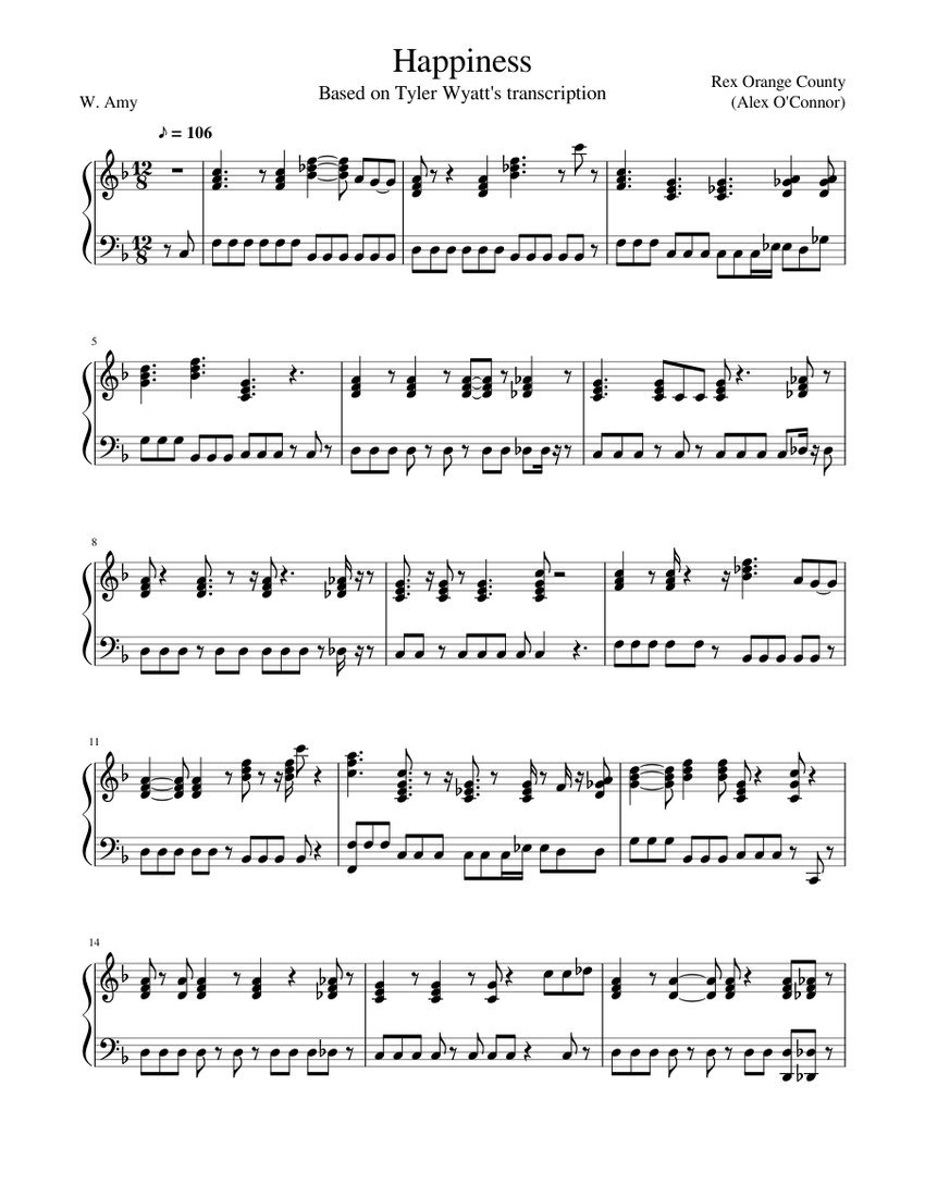 Happiness By Rex Orange County Piano Sheet Music For Piano Solo Musescore Com - happier piano sheet music roblox
