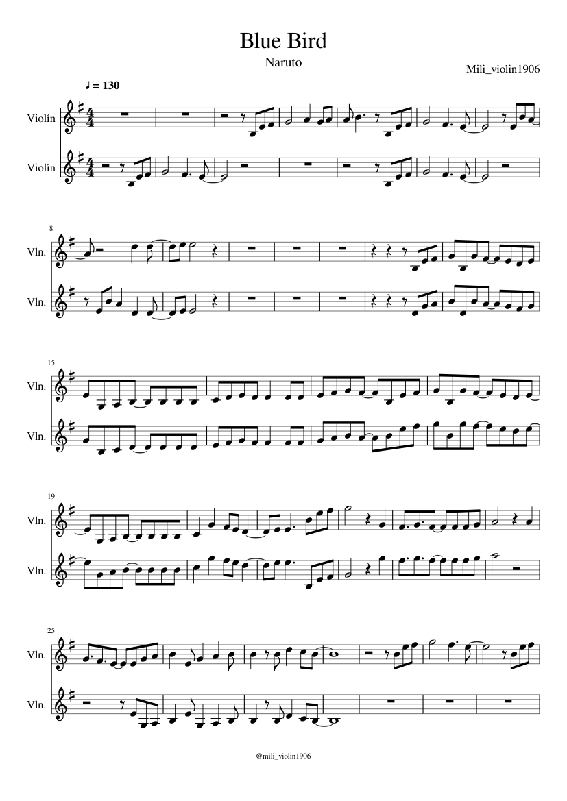 Blue Bird – Naruto Blue Bird Sheet Music for Violin (String Duet ...