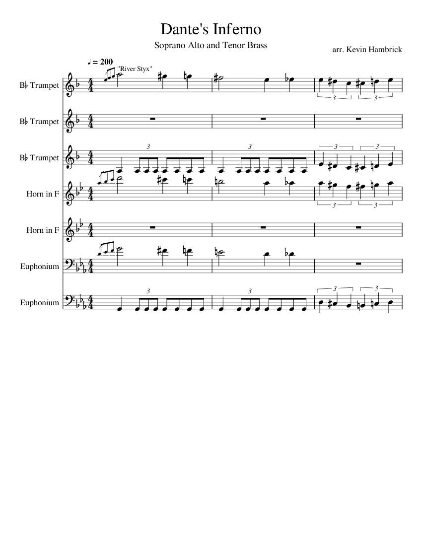 Dante's Inferno Arrangement (WIP 3/28/16) Sheet music for Euphonium,  Trumpet in b-flat, French horn (Brass Ensemble)