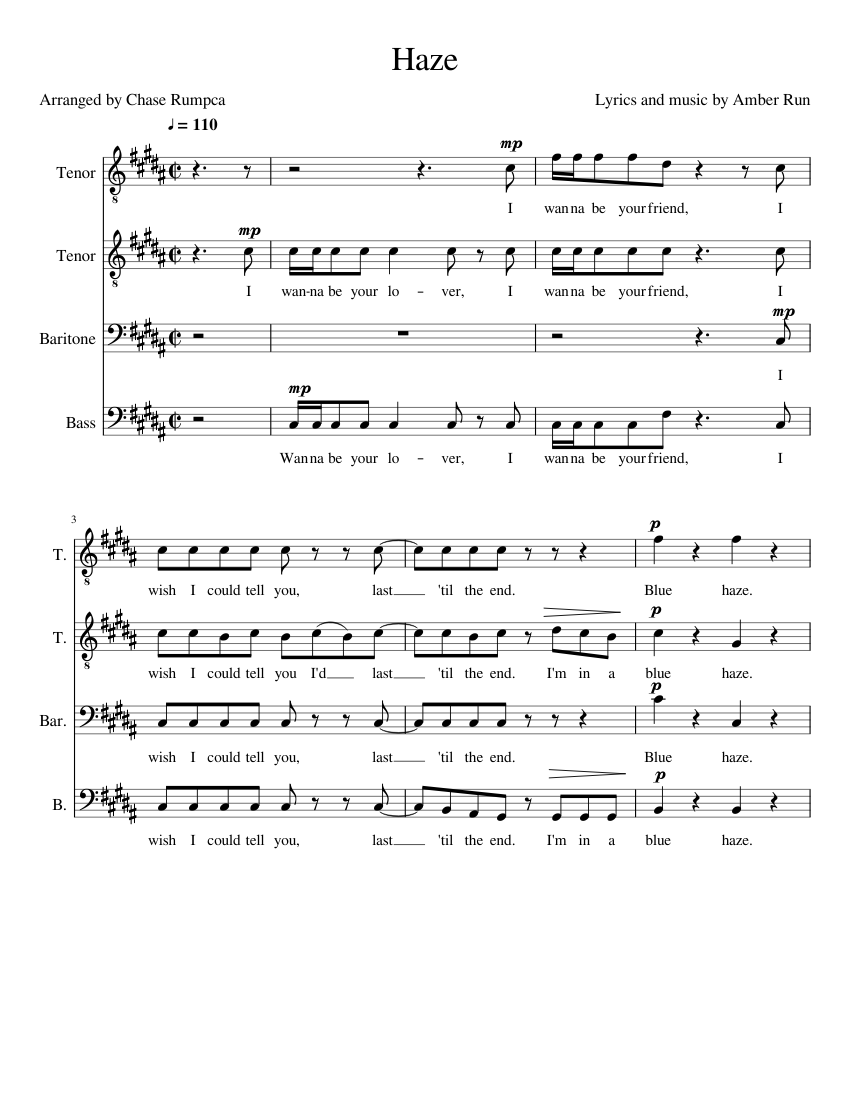 Haze Sheet Music For Tenor Bass Baritone Choral Musescore Com