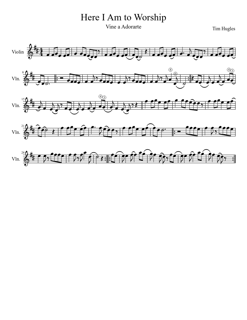 forseelser Samtykke Regulering Here I Am to Worship-Vine a Adorarte Sheet music for Violin (Solo) |  Musescore.com