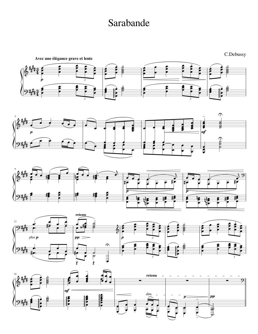 Sarabande (C.Debussy. Pour le piano. No.2. ) Sheet music for Piano (Solo) |  Musescore.com