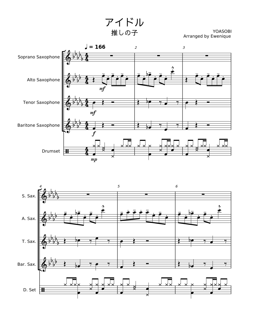 アイドル - for Sax Quartet+ Sheet music for Saxophone alto 