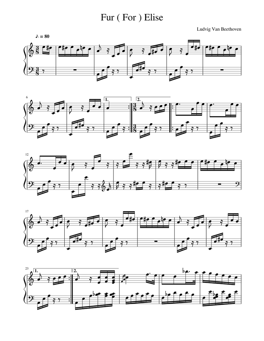 Fur ( For ) Elise Sheet music for Piano (Solo) | Download and print in ...