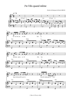 Free J'te L'dis Quand Même by Patrick Bruel sheet music | Download PDF or  print on Musescore.com