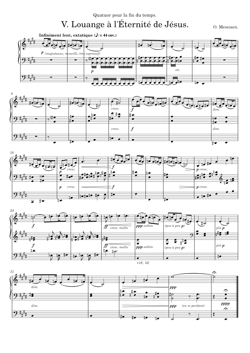 Quatuor pour la fin du temps: V. Louange à l'Éternité de Jésus