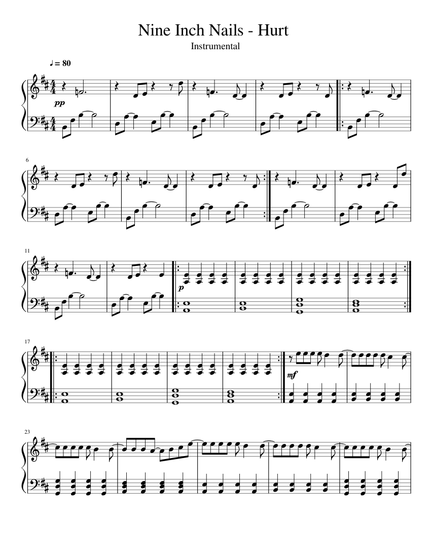 Download and print in PDF or MIDI free sheet music for Hurt by Nine Inch Na...