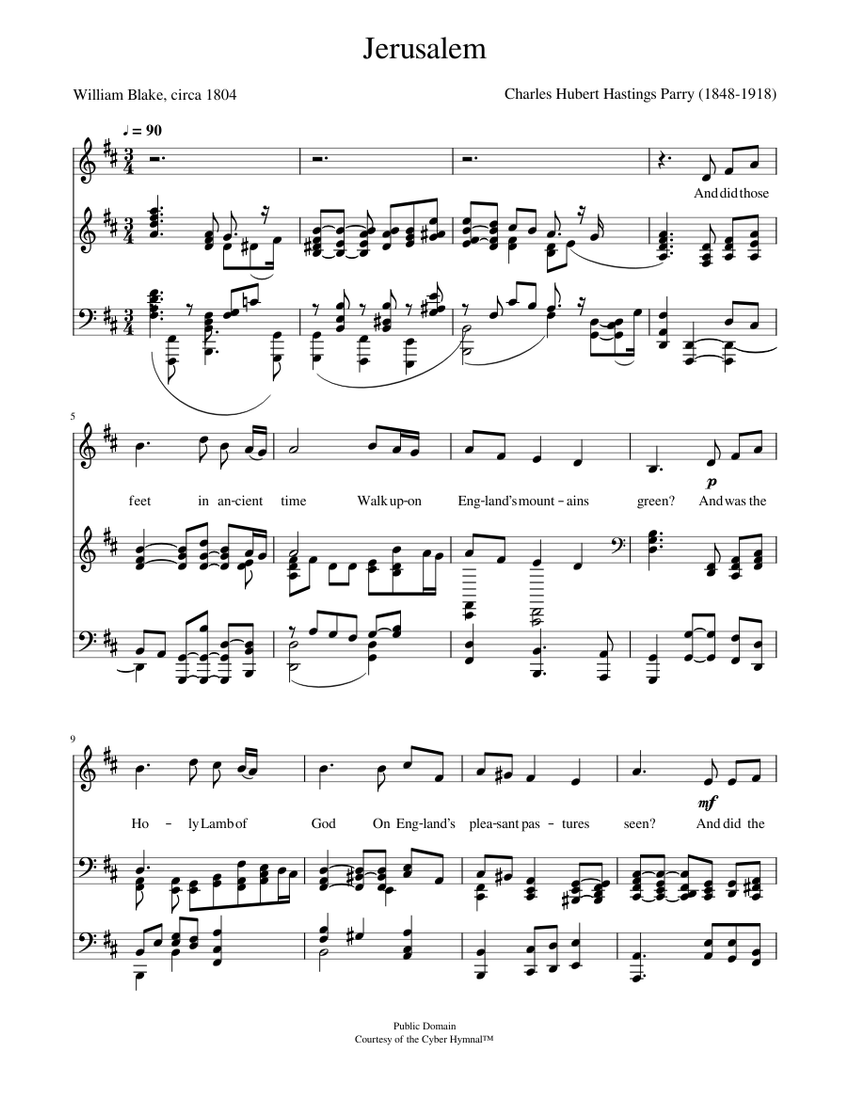 Jerusalem Charles H. H. Parry Sheet music for Piano (Mixed Trio