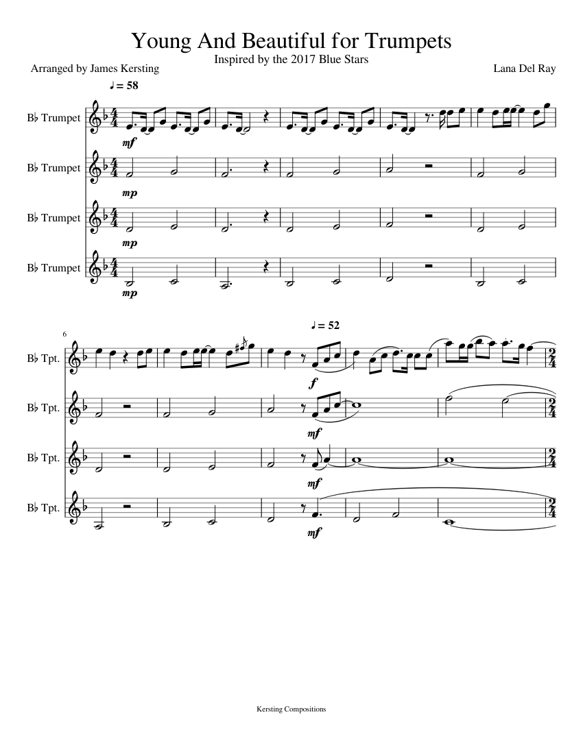 Young And Beautiful for Trumpets Sheet music for Trumpet in bflat