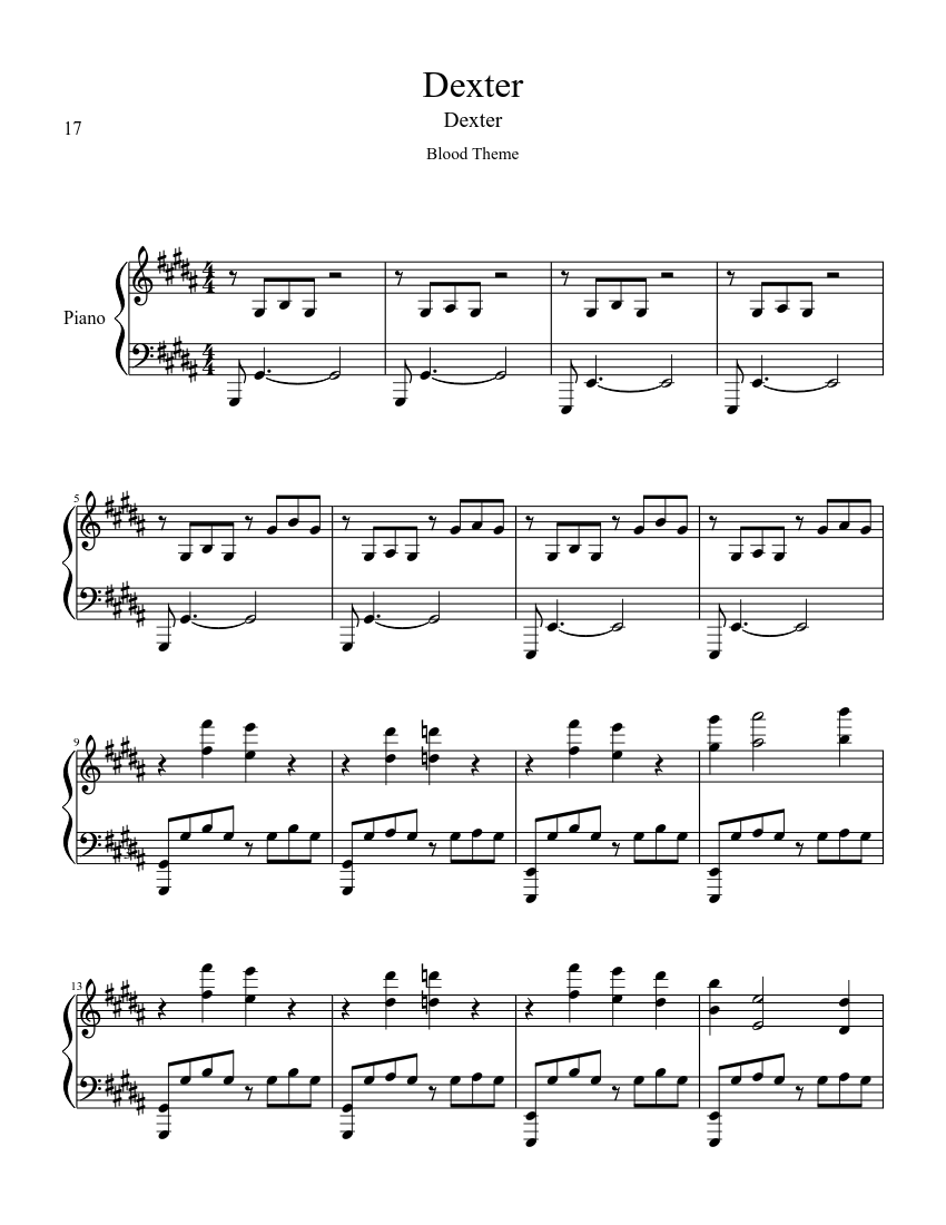 Dexter Blood Theme Sheet music for Piano (Solo) | Musescore.com