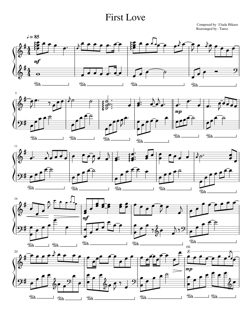 Utada Hikaru - First Love (advanced piano solo) Sheet music for Piano  (Solo) | Musescore.com