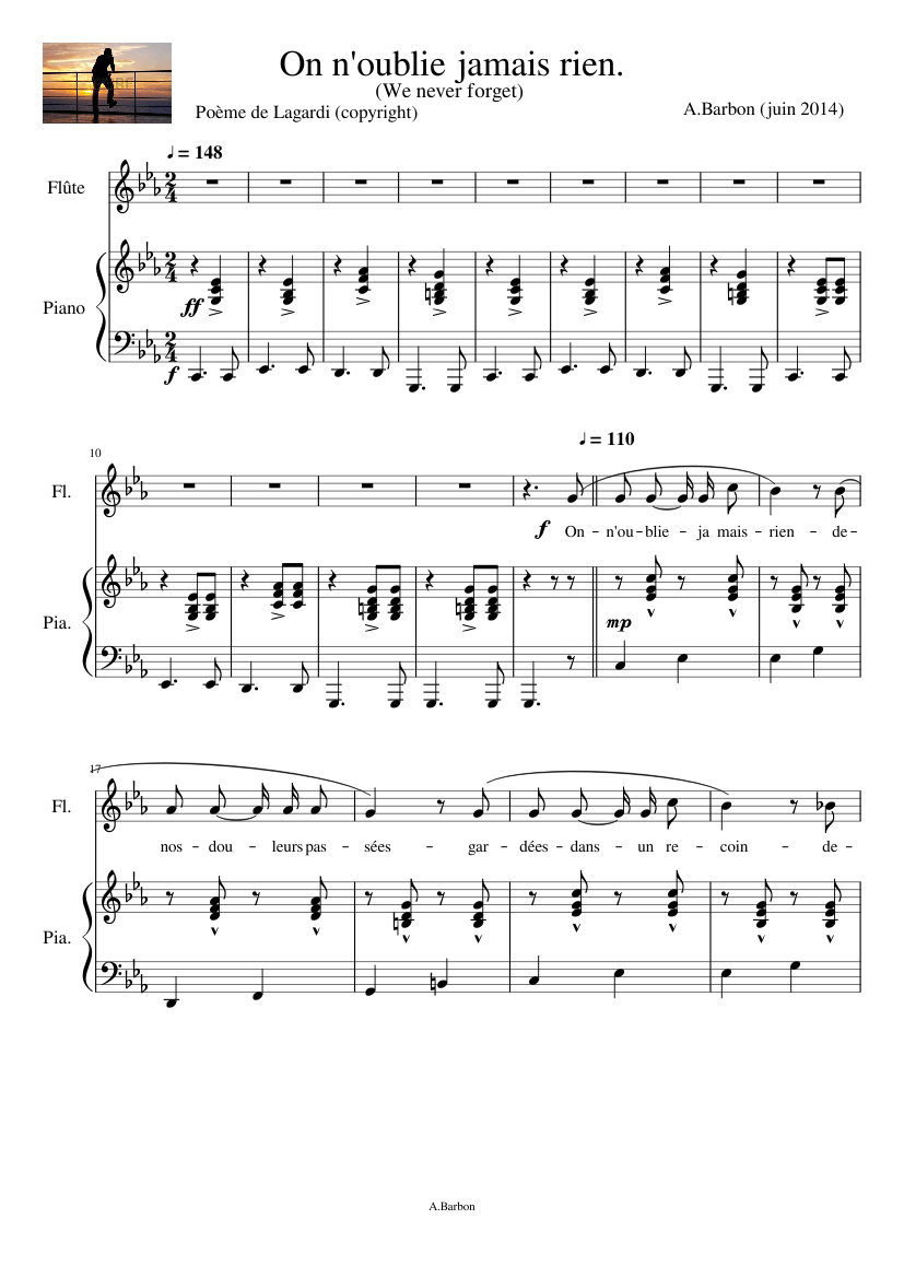 We never forget . On n'oublie jamais rien. Lagardi - A.Barbon Sheet music  for Piano, Flute (Solo) | Musescore.com