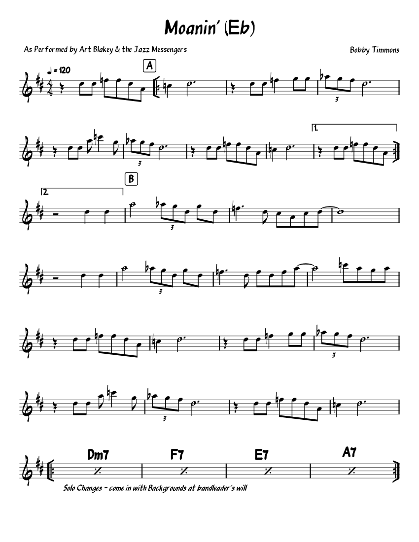 Moanin' (Eb Alto Sax) Sheet music for Piano (Jazz Band) | Musescore.com