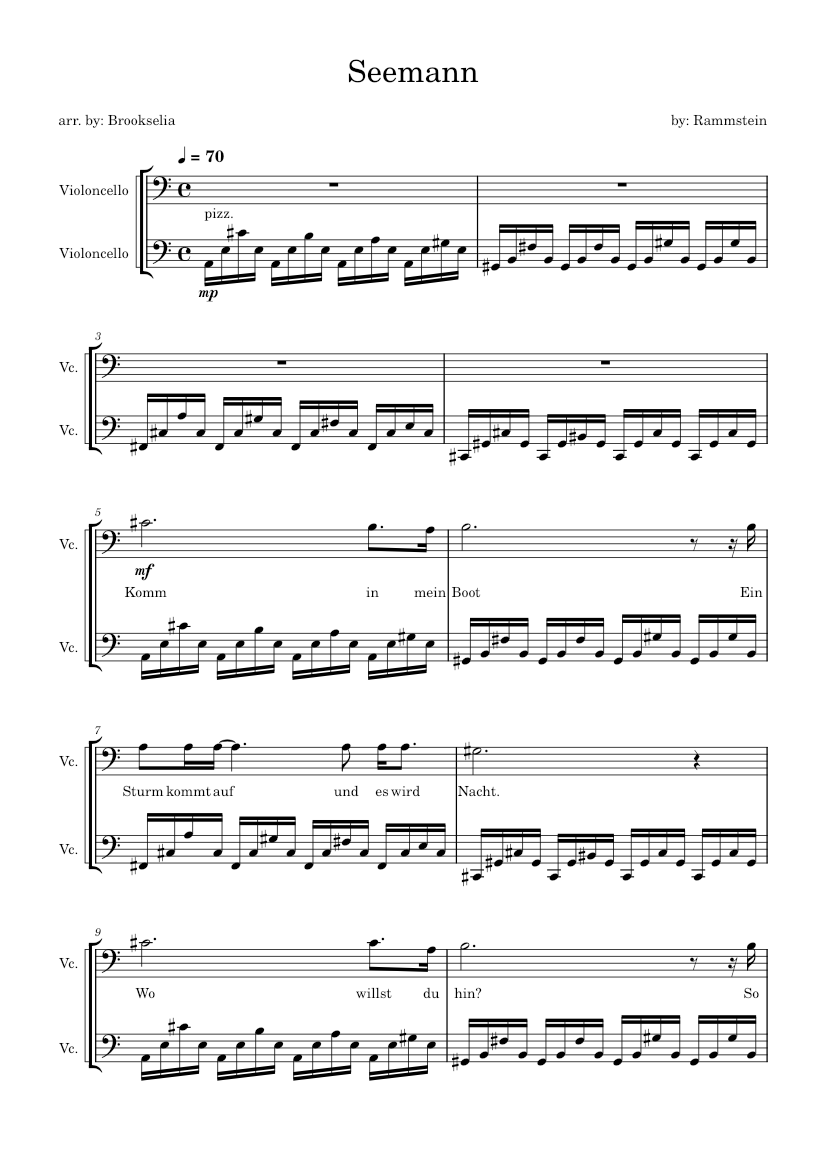 Seemann – Rammstein Sheet music for Cello (String Duet) | Musescore.com