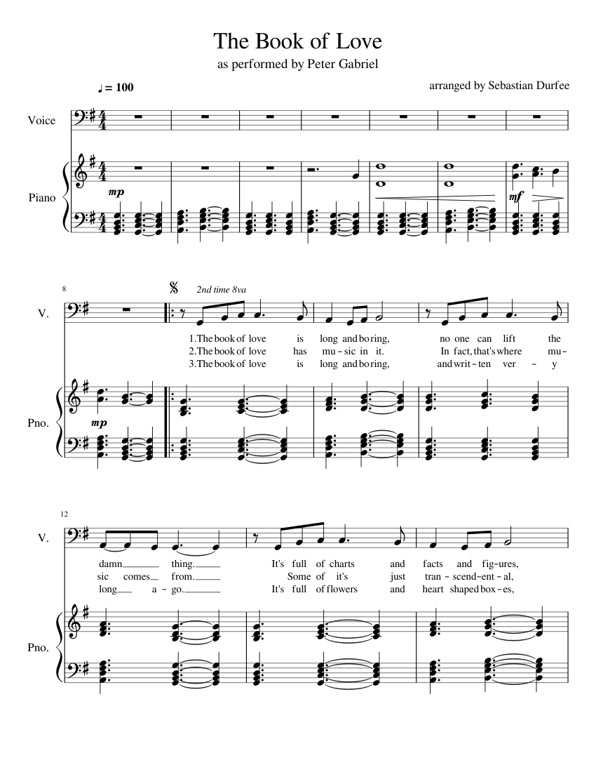 The Book of Love Sheet music for Piano, Bass voice (Piano-Voice) |  Musescore.com