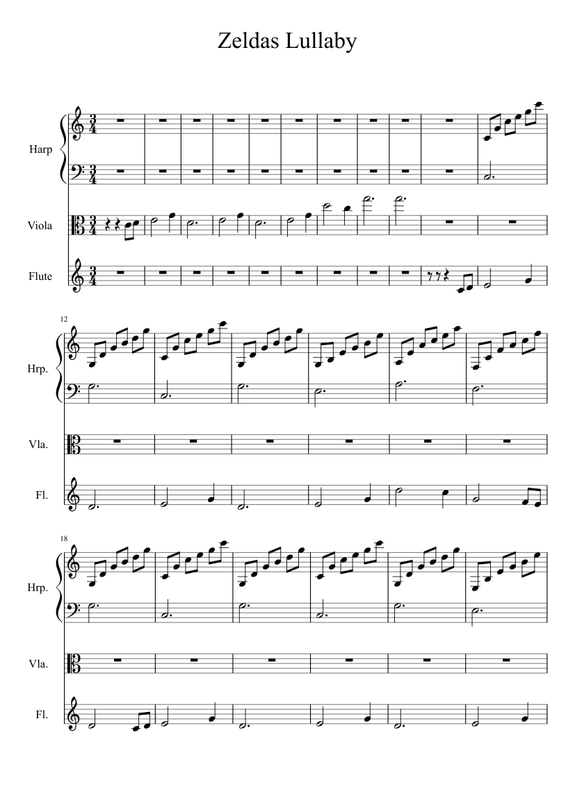 Zeldas Lullaby Sheet music for Flute, Viola, Harp (Mixed Trio ...