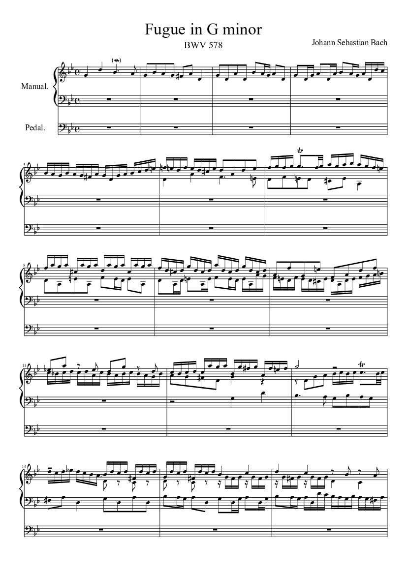 Fugue in G minor, "Little", BWV 578 by Johann Sebastian Bach - piano  tutorial