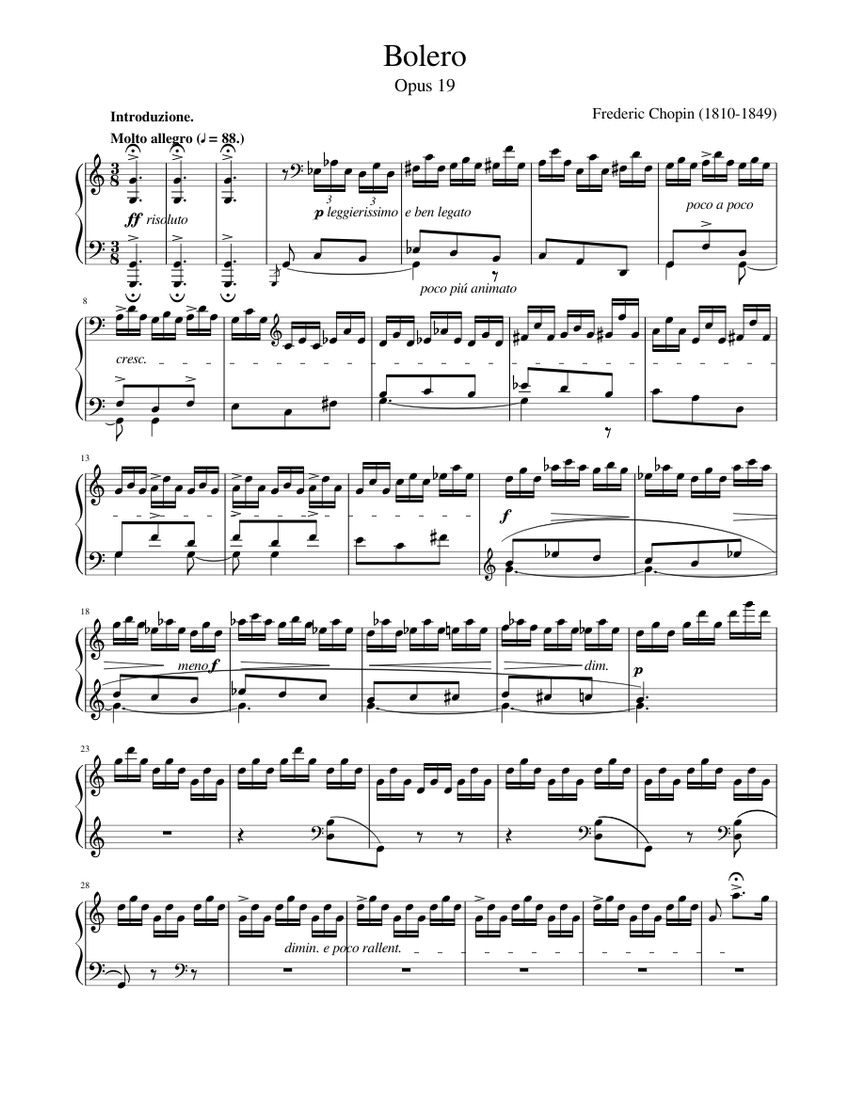 Bolero in A minor Op.19 Frederic Chopin Sheet music for Piano (Solo) |  Musescore.com