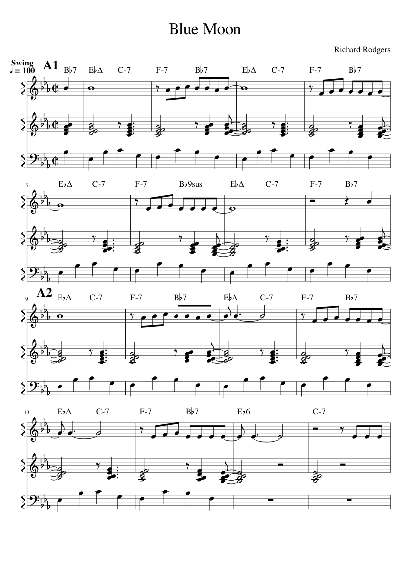 Blue Moon Sheet music for Piano (Mixed Trio) | Musescore.com