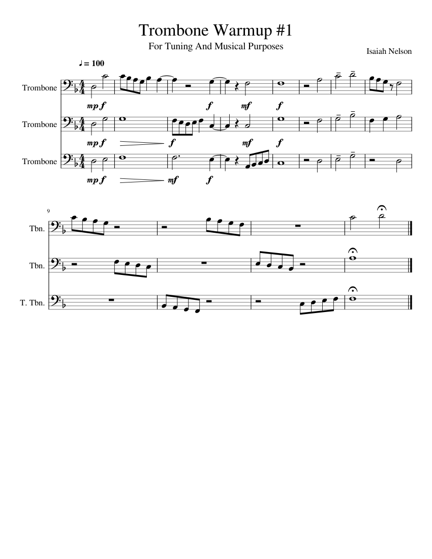 Trombone Warmup 1 Sheet music for Trombone, Trombone tenor (Mixed Trio ...