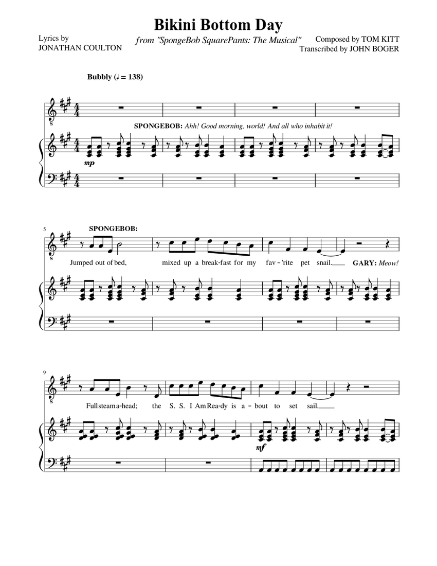 Bikini Bottom Day - SpongeBob SquarePants: The Musical Sheet music for  Piano, Vocals (Show Choir) | Musescore.com
