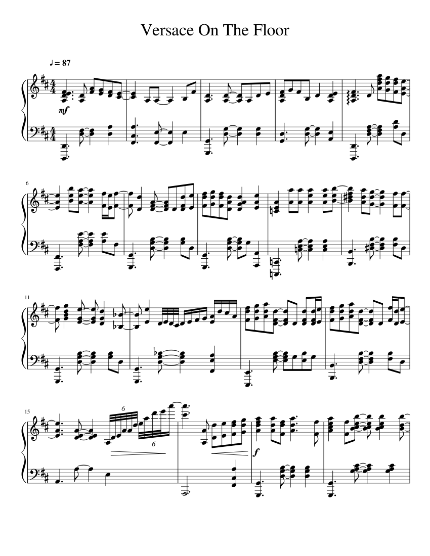 Versace On The Floor Sheet music for Piano (Solo) | Musescore.com