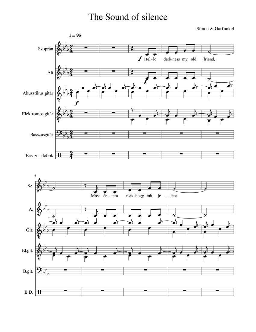 A csend hangja Sheet music for Soprano, Alto, Guitar, Bass guitar & more  instruments (Vocal Methods & Exercises) | Musescore.com