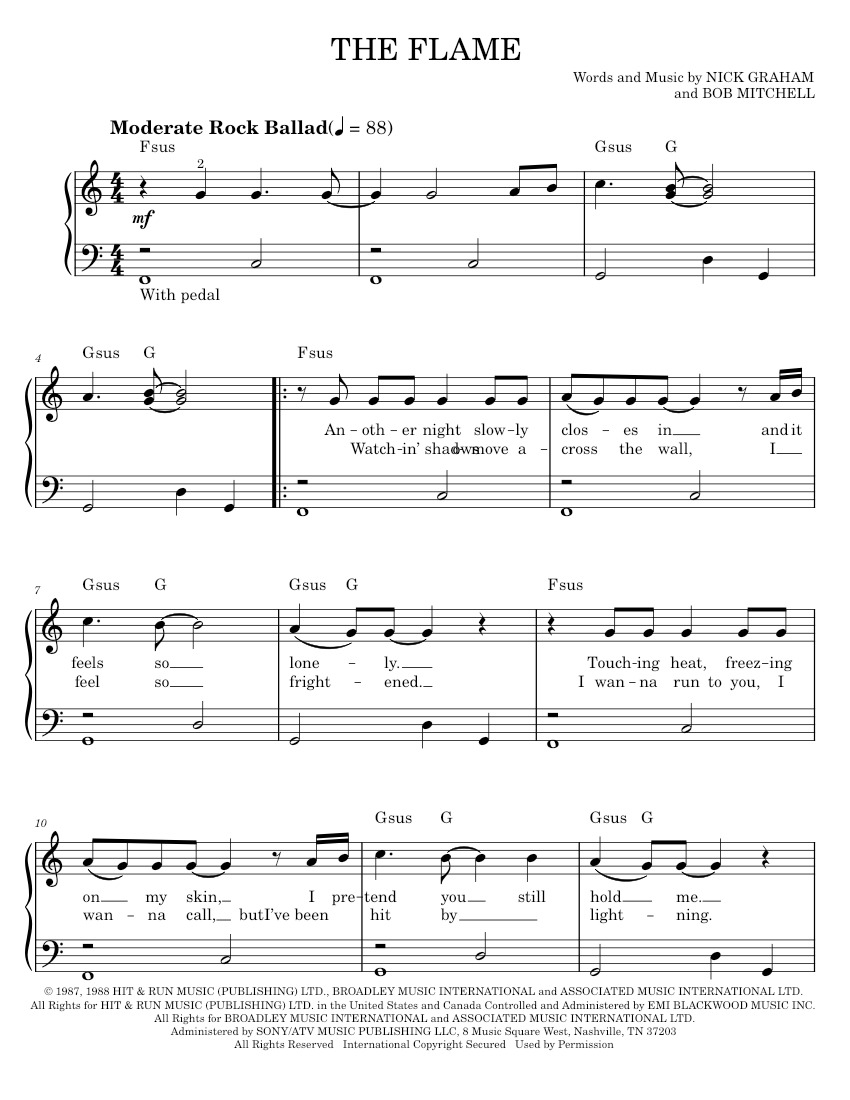 Play Official version of The flame sheet music by Cheap Trick for Piano