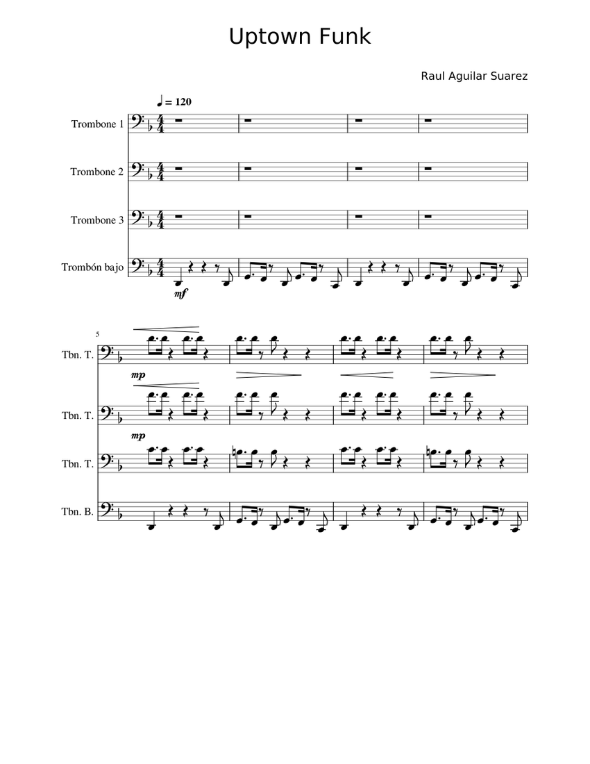 uptown funk Sheet music for Trombone tenor, Trombone bass (Mixed ...